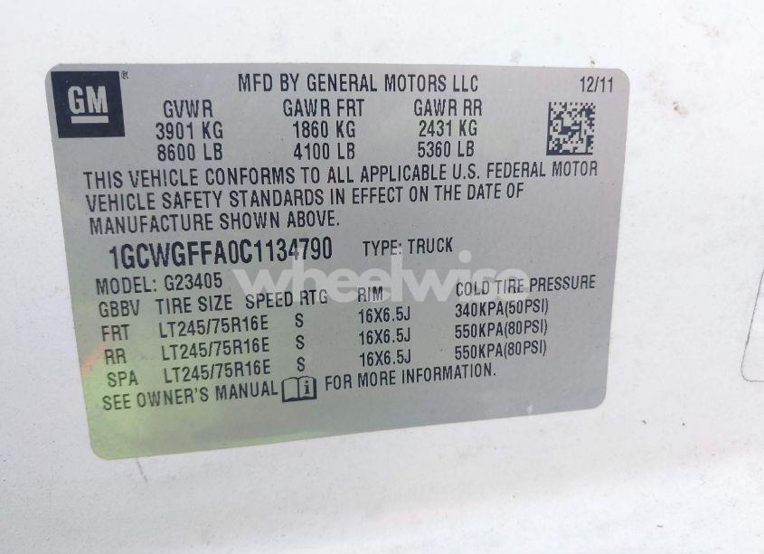 Photo 9 of 2012 Chevrolet Express 2500 WORK VAN (VIN 1GCWGFFA0C1134790)