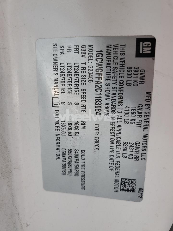 Photo 12 of 2012 CHEVROLET EXPRESS G2500 (VIN 1GCWGFFA2C1183084)