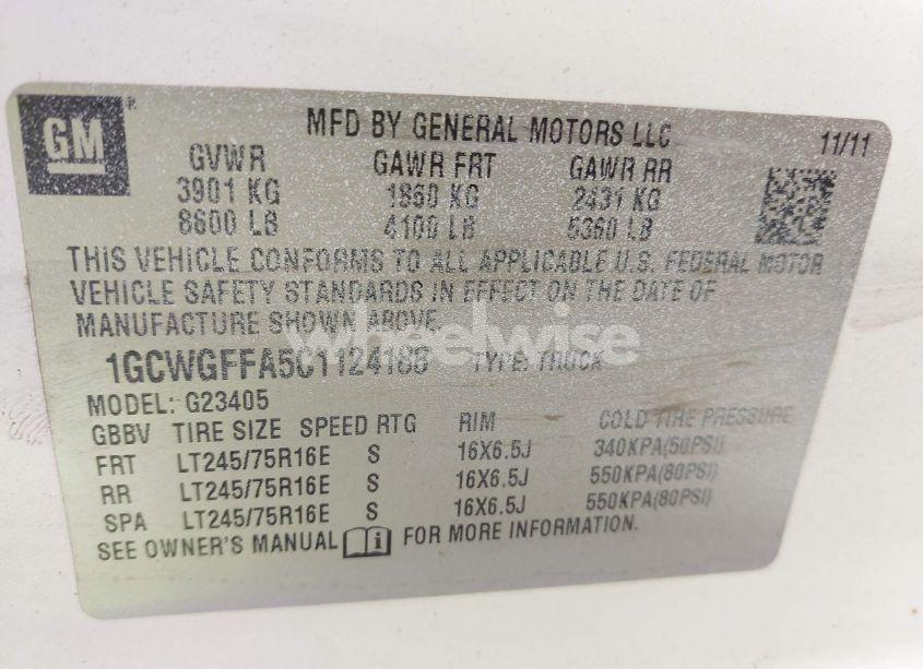 Photo 9 of 2012 Chevrolet Express 2500 WORK VAN (VIN 1GCWGFFA5C1124188)