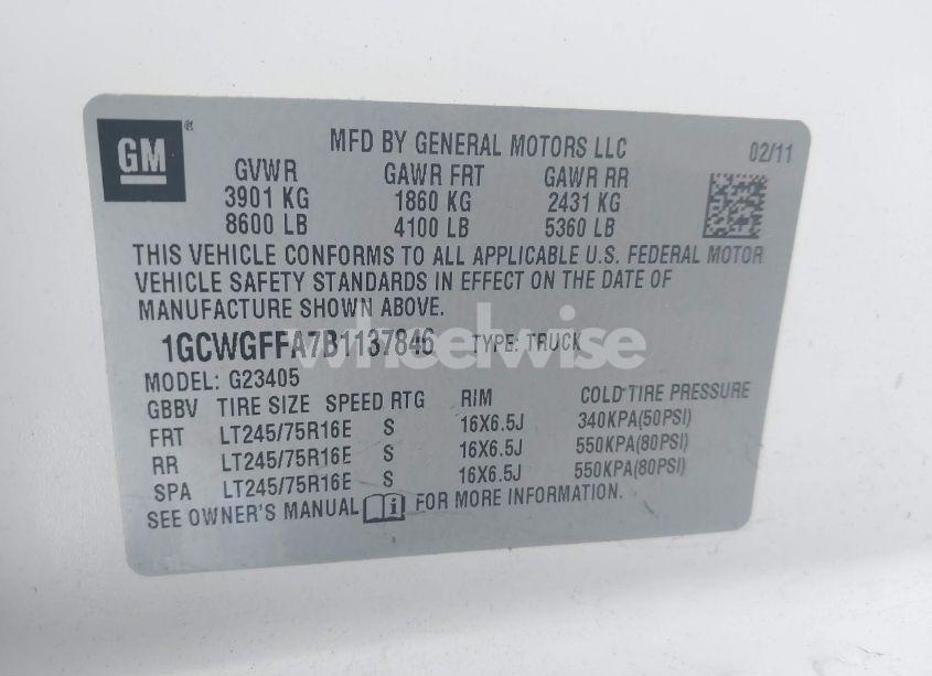 Photo 9 of 2011 Chevrolet Express 2500 WORK VAN (VIN 1GCWGFFA7B1137846)