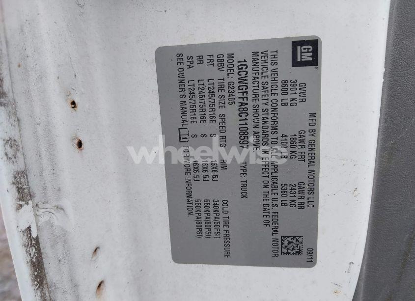 Photo 9 of 2012 Chevrolet Express 2500 WORK VAN (VIN 1GCWGFFA8C1108597)