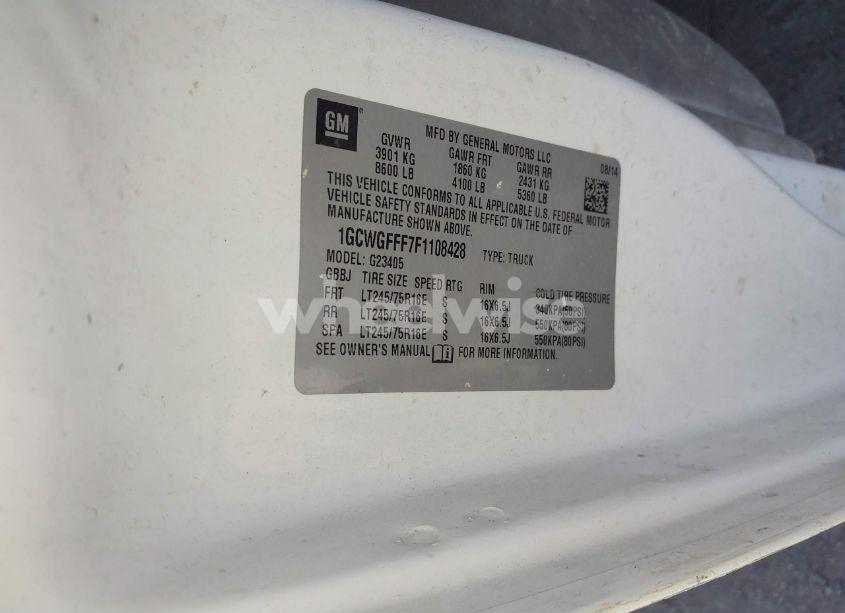 Photo 9 of 2015 Chevrolet Express 2500 WORK VAN (VIN 1GCWGFFF7F1108428)