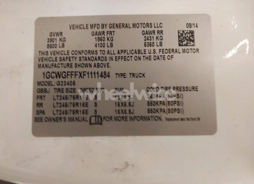 Photo 9 of 2015 Chevrolet Express 2500 WORK VAN (VIN 1GCWGFFFXF1111484)