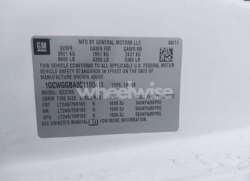 Photo 8 of 2012 Chevrolet Express 2500 WORK VAN (VIN 1GCWGGBA0C1100411)