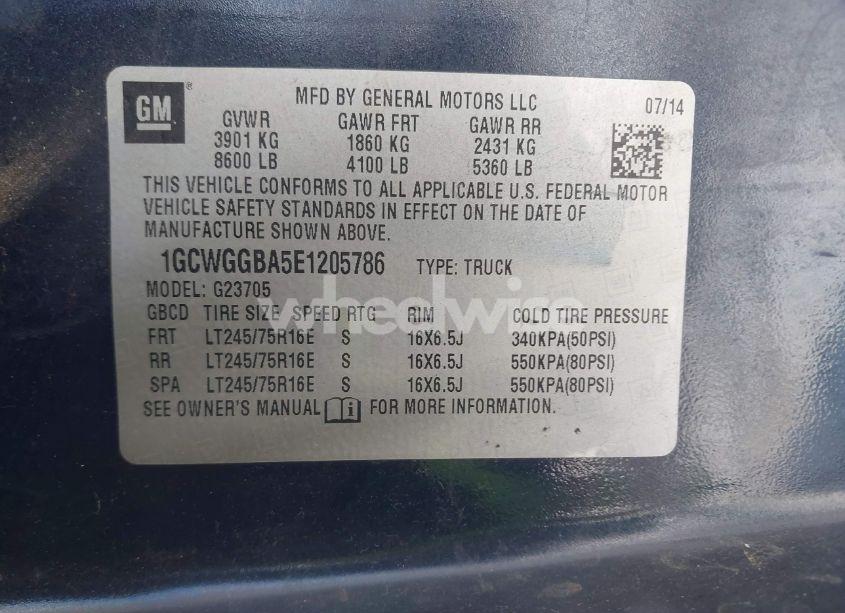 Photo 9 of 2014 Chevrolet Express 2500 WORK VAN (VIN 1GCWGGBA5E1205786)