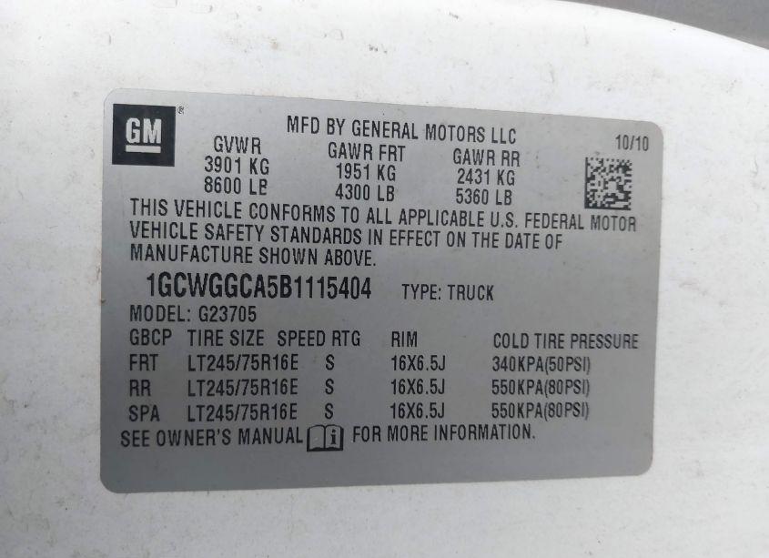 Photo 9 of 2011 Chevrolet Express 2500 WORK VAN (VIN 1GCWGGCA5B1115404)