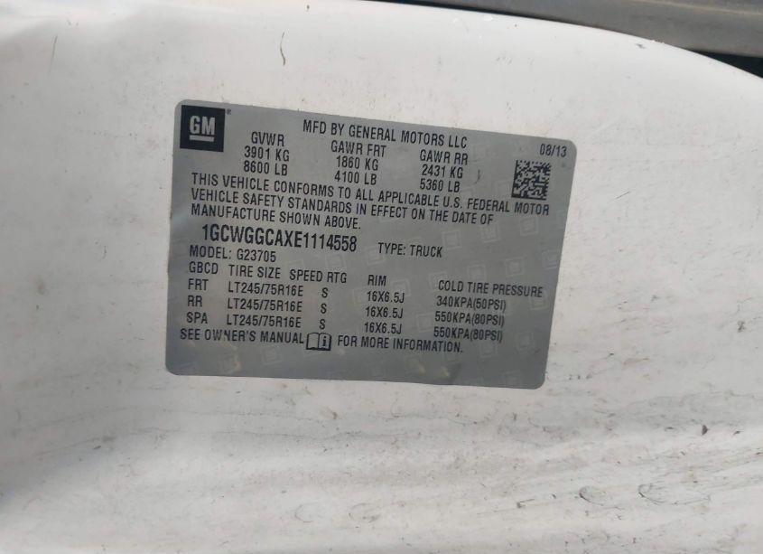 Photo 9 of 2014 Chevrolet Express 2500 WORK VAN (VIN 1GCWGGCAXE1114558)