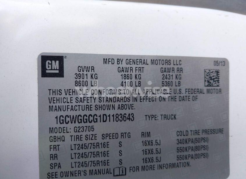 Photo 9 of 2013 Chevrolet Express 2500 WORK VAN (VIN 1GCWGGCG1D1183643)