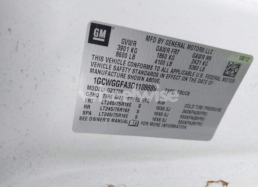 Photo 9 of 2013 Chevrolet Express 2500 WORK VAN (VIN 1GCWGGFA3D1108689)