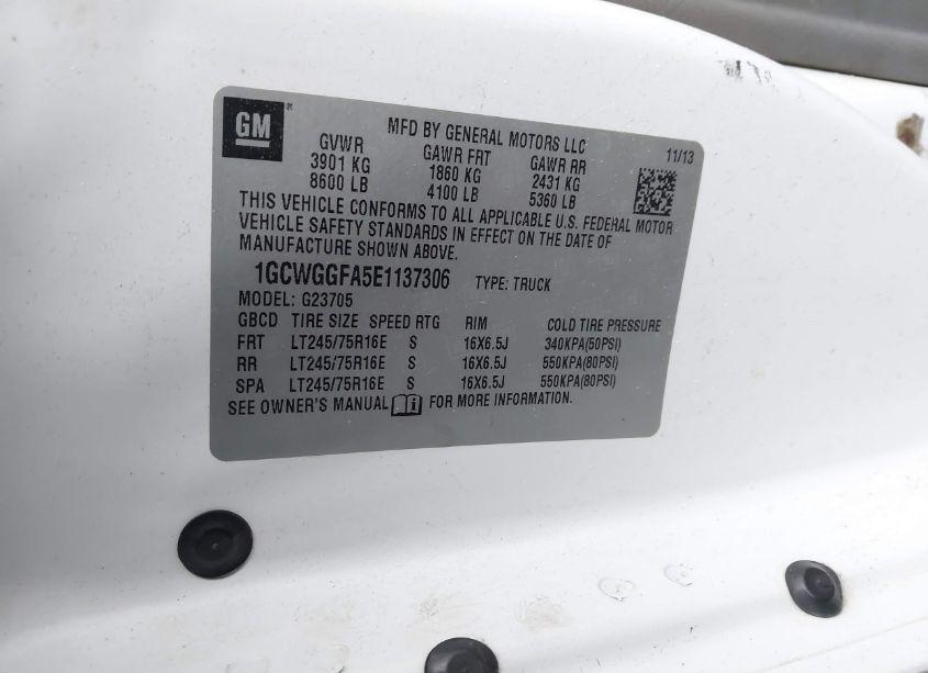 Photo 9 of 2014 Chevrolet Express 2500 WORK VAN (VIN 1GCWGGFA5E1137306)