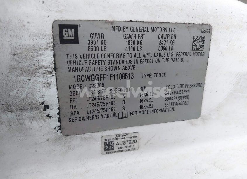 Photo 9 of 2015 Chevrolet Express 2500 WORK VAN (VIN 1GCWGGFF1F1108513)