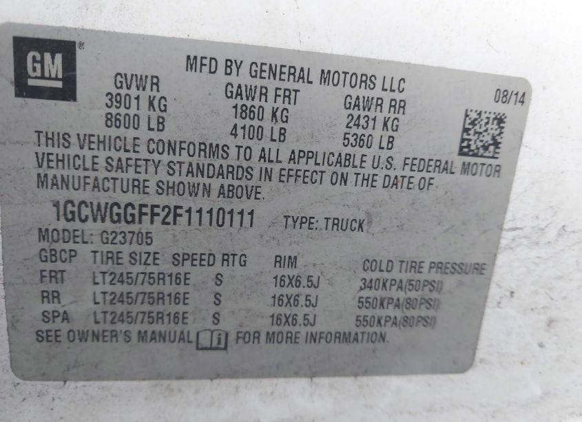 Photo 9 of 2015 Chevrolet Express 2500 WORK VAN (VIN 1GCWGGFF2F1110111)