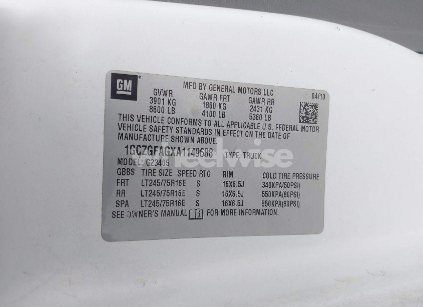 Photo 9 of 2010 Chevrolet Express 2500 WORK VAN (VIN 1GCZGFAGXA1149688)