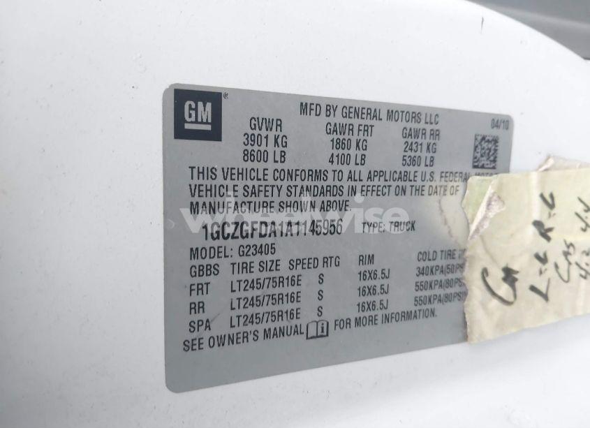 Photo 9 of 2010 Chevrolet Express 2500 WORK VAN (VIN 1GCZGFDA1A1145956)