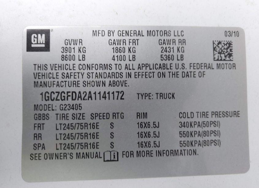 Photo 9 of 2010 Chevrolet Express 2500 WORK VAN (VIN 1GCZGFDA2A1141172)