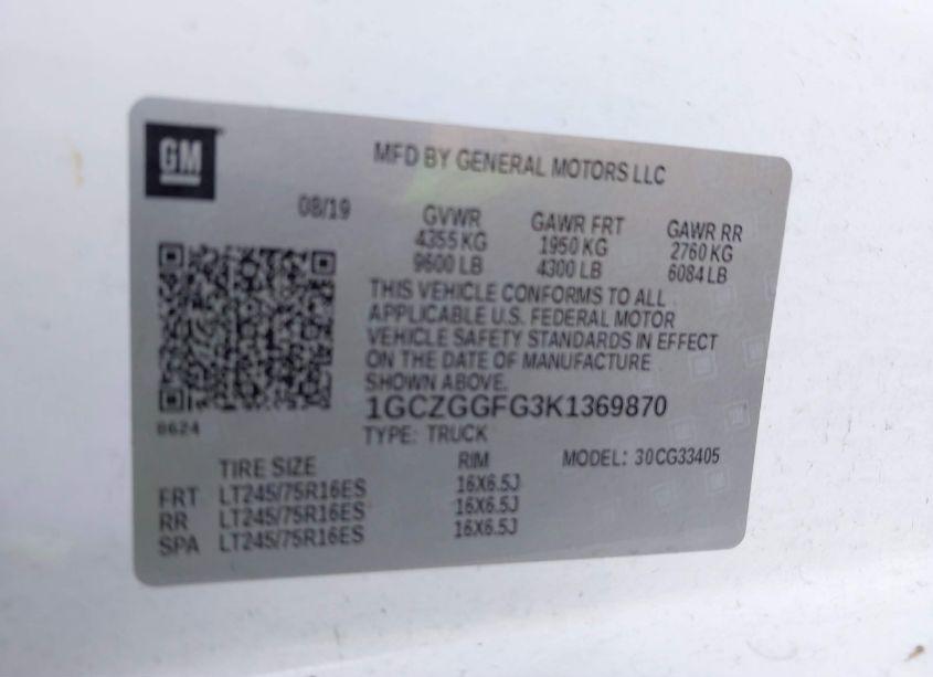 Photo 9 of 2019 Chevrolet Express 3500 WORK VAN (VIN 1GCZGGFG3K1369870)