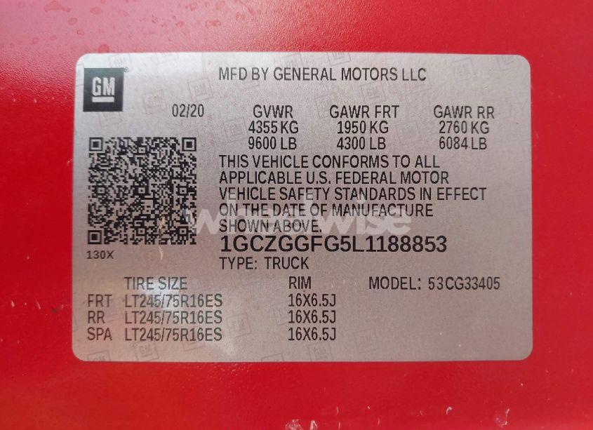 Photo 9 of 2020 Chevrolet Express CARGO RWD 3500 REGULAR WHEELBASE WT (VIN 1GCZGGFG5L1188853)