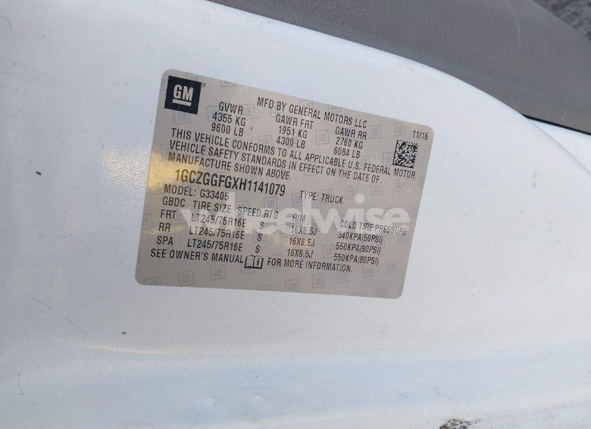 Photo 9 of 2017 Chevrolet Express 3500 WORK VAN (VIN 1GCZGGFGXH1141079)