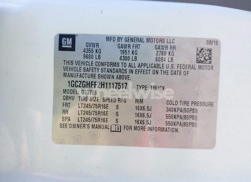 Photo 9 of 2017 Chevrolet Express 3500 WORK VAN (VIN 1GCZGHFF2H1117517)