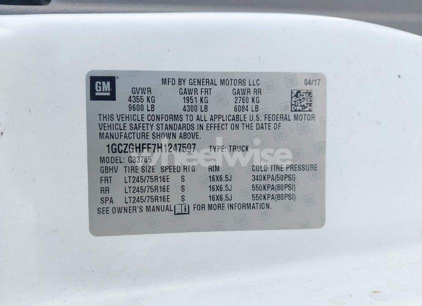 Photo 9 of 2017 Chevrolet Express 3500 WORK VAN (VIN 1GCZGHFF7H1247597)