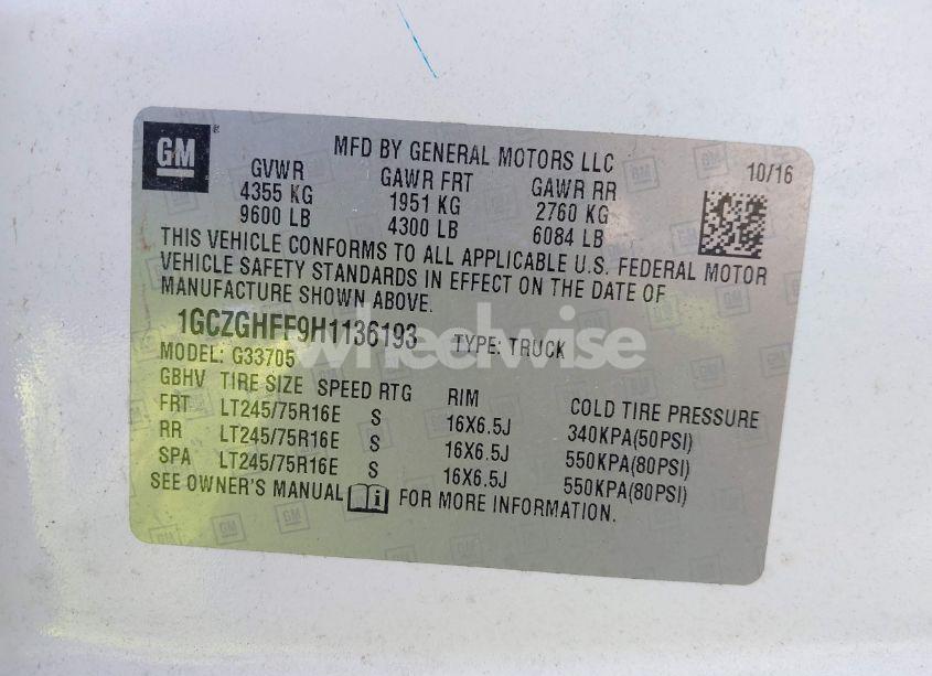 Photo 9 of 2017 Chevrolet Express 3500 WORK VAN (VIN 1GCZGHFF9H1136193)