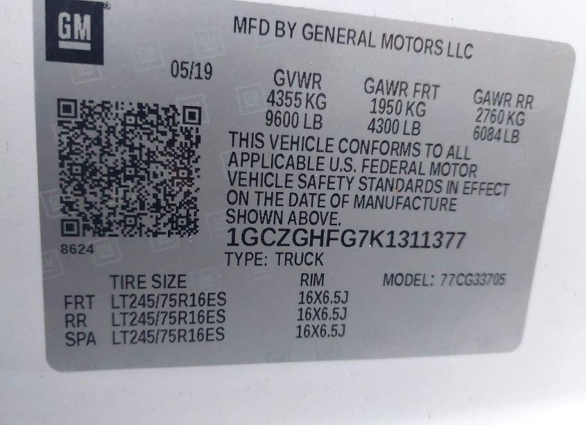 Photo 9 of 2019 Chevrolet Express 3500 WORK VAN (VIN 1GCZGHFG7K1311377)