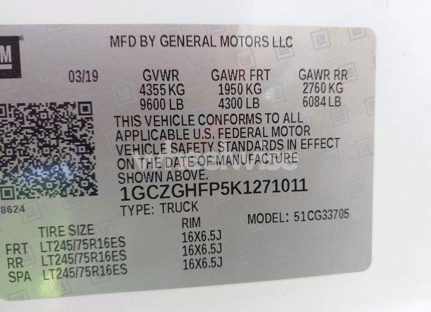 Photo 9 of 2019 Chevrolet Express 3500 WORK VAN (VIN 1GCZGHFP5K1271011)