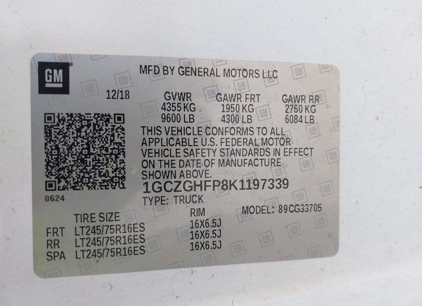 Photo 9 of 2019 Chevrolet Express 3500 WORK VAN (VIN 1GCZGHFP8K1197339)