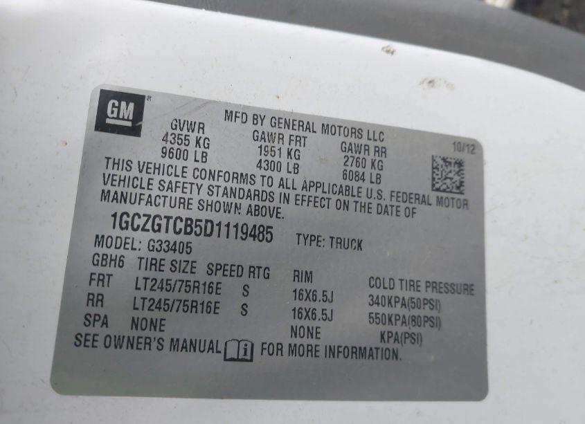 Photo 9 of 2013 Chevrolet Express 3500 WORK VAN (VIN 1GCZGTCB5D1119485)