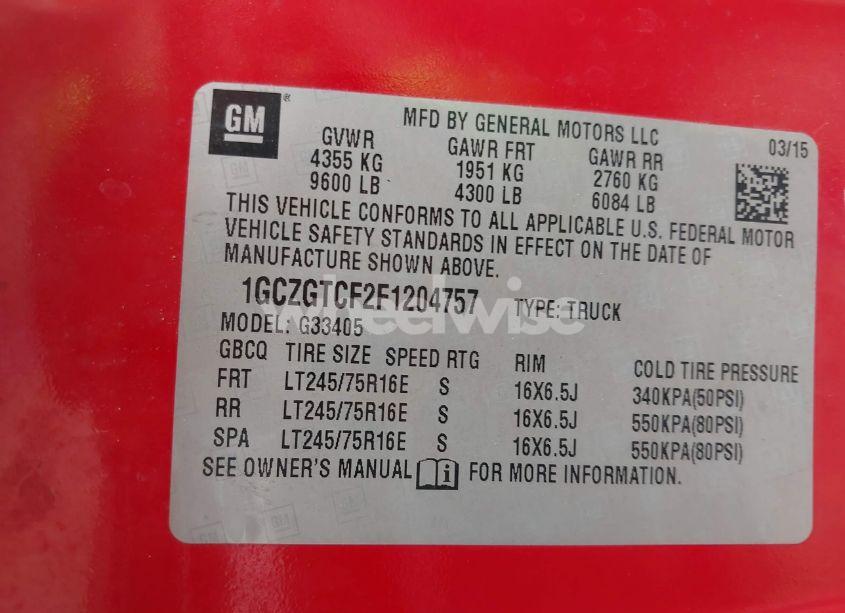 Photo 9 of 2015 Chevrolet Express 3500 WORK VAN (VIN 1GCZGTCF2F1204757)