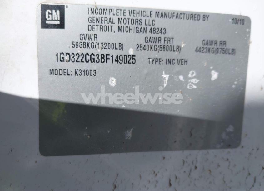 Photo 8 of 2011 Gmc Sierra 3500HD CHASSIS WORK TRUCK (VIN 1GD322CG3BF149025)