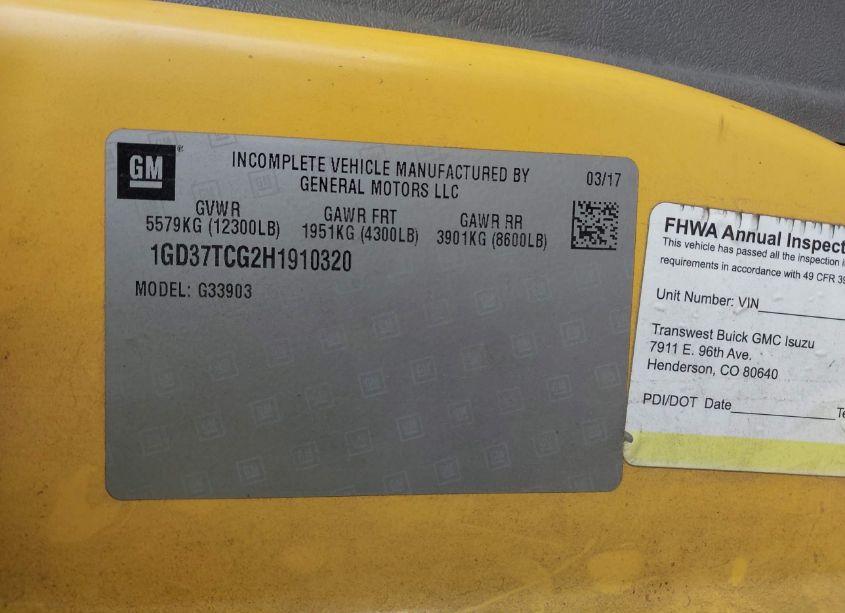 Photo 9 of 2017 Gmc Savana CUTAWAY WORK VAN (VIN 1GD37TCG2H1910320)