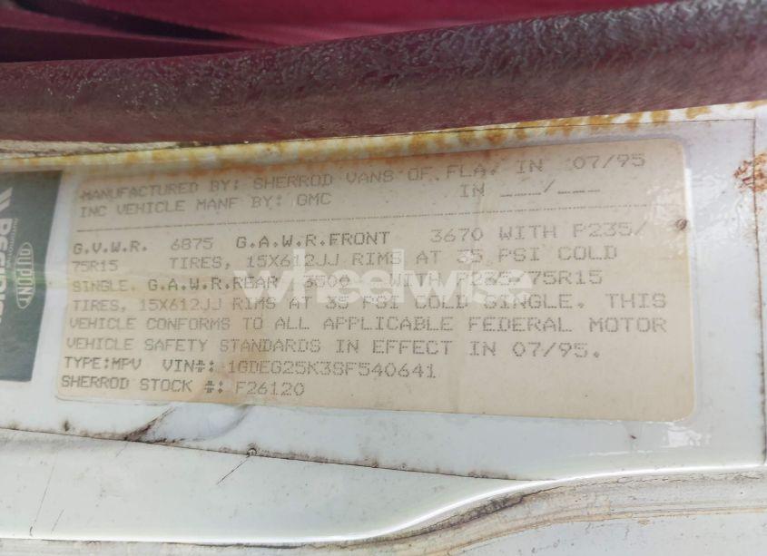 Photo 9 of 1995 Gmc Rally WAGON / VAN G2500 (VIN 1GDEG25K3SF540641)