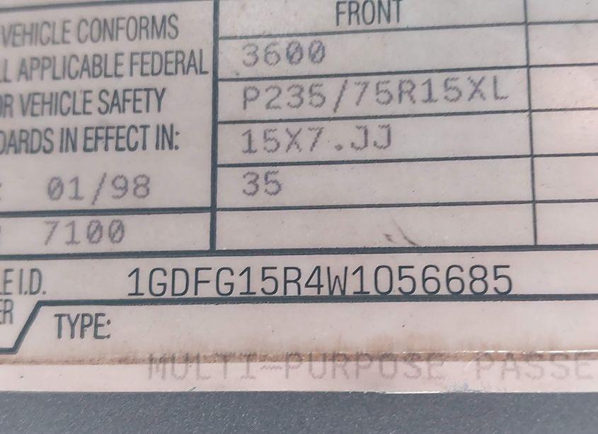 Photo 9 of 1998 Gmc Savana RV (VIN 1GDFG15R4W1056685)