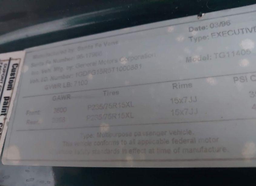 Photo 9 of 1996 Gmc Savana RV G1500 (VIN 1GDFG15R5T1000881)