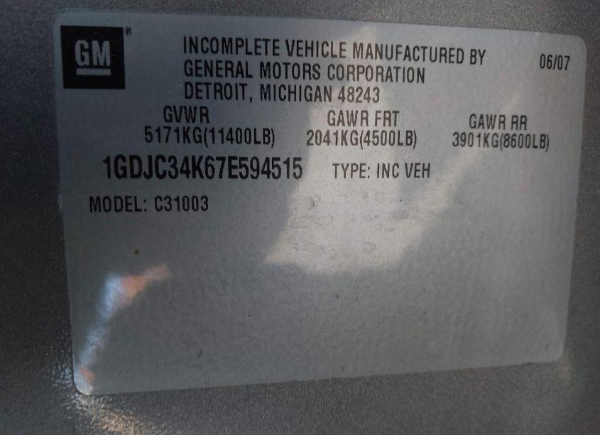 Photo 8 of 2007 Gmc Sierra 3500 CHASSIS WORK TRUCK (VIN 1GDJC34K67E594515)