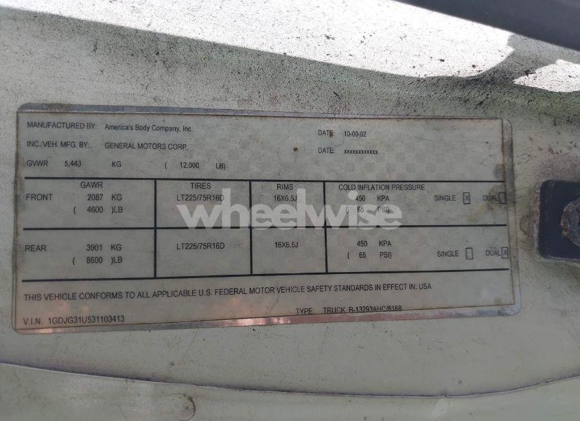 Photo 8 of 2003 Gmc Savana CUTAWAY STANDARD W/C7L/C7N (VIN 1GDJG31U531103413)