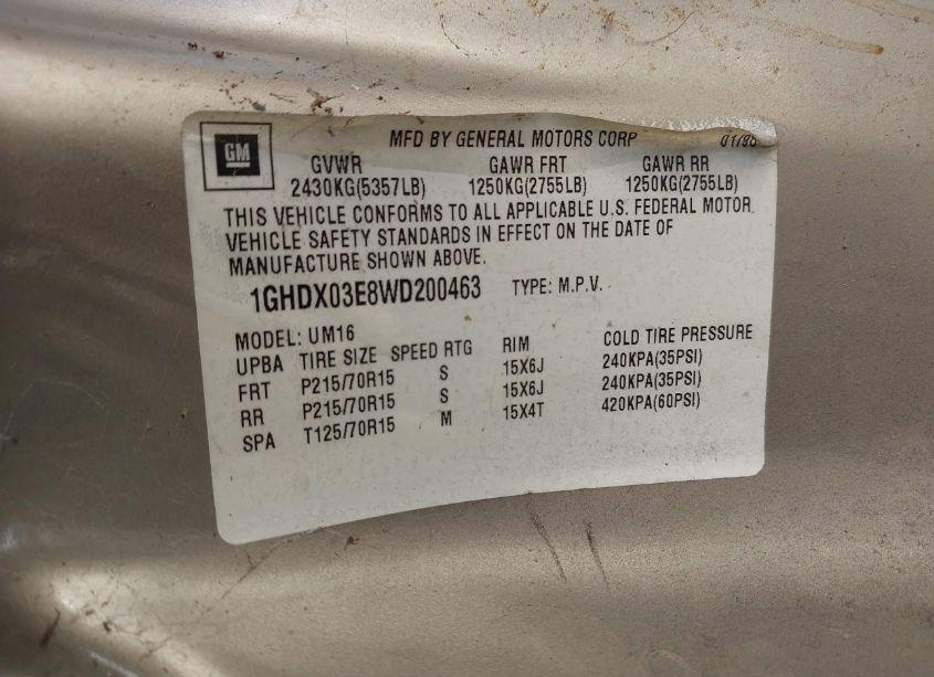 Photo 9 of 1998 Oldsmobile Silhouette GL (VIN 1GHDX03E8WD200463)