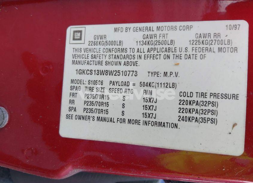 Photo 9 of 1998 Gmc Jimmy SLS (VIN 1GKCS13W8W2510773)