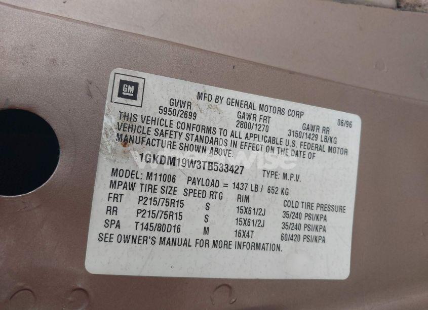 Photo 9 of 1996 Gmc Safari XT (VIN 1GKDM19W3TB533427)