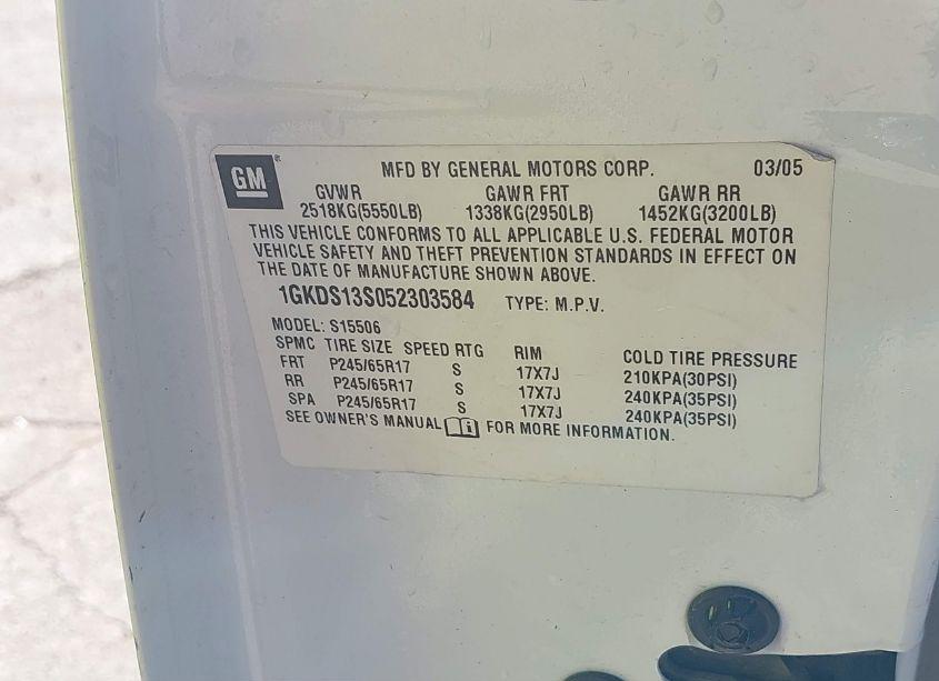 Photo 9 of 2005 Gmc Envoy SLE (VIN 1GKDS13S052303584)