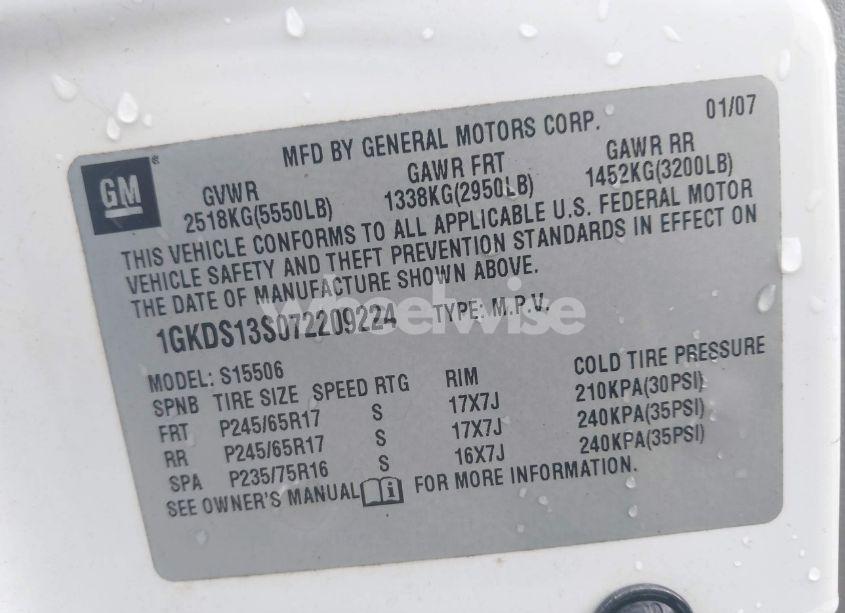 Photo 9 of 2007 Gmc Envoy SLE (VIN 1GKDS13S072209224)