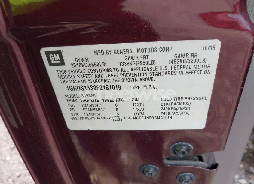 Photo 9 of 2006 Gmc Envoy SLE (VIN 1GKDS13S262181019)