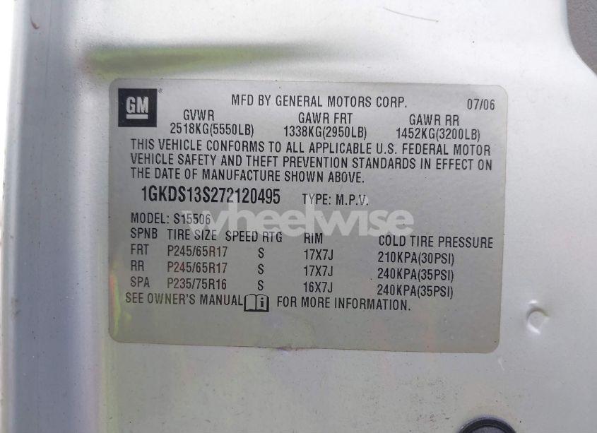 Photo 9 of 2007 Gmc Envoy SLT (VIN 1GKDS13S272120495)