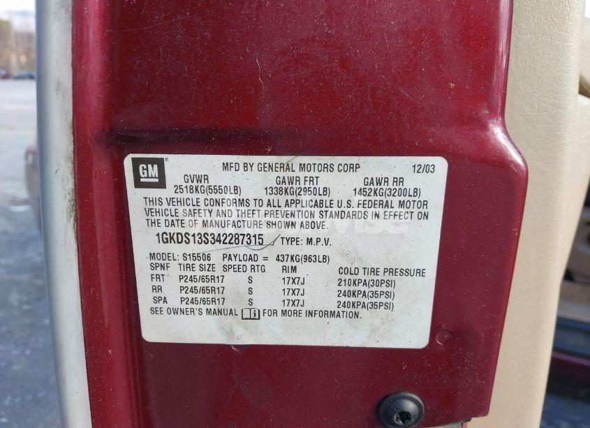 Photo 9 of 2004 Gmc Envoy SLT (VIN 1GKDS13S342287315)