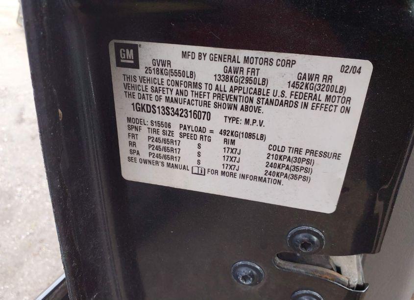 Photo 9 of 2004 Gmc Envoy SLE (VIN 1GKDS13S342316070)