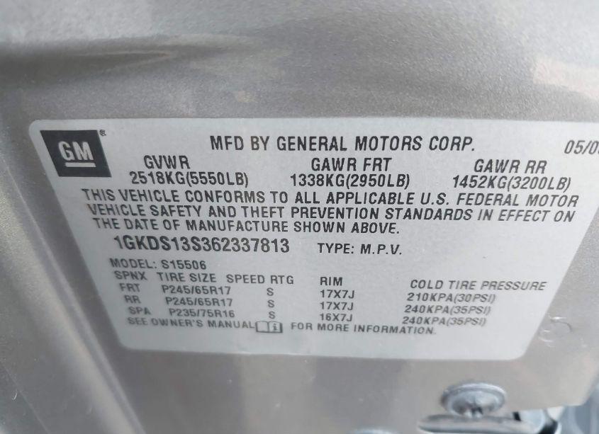 Photo 9 of 2006 Gmc Envoy SLE (VIN 1GKDS13S362337813)