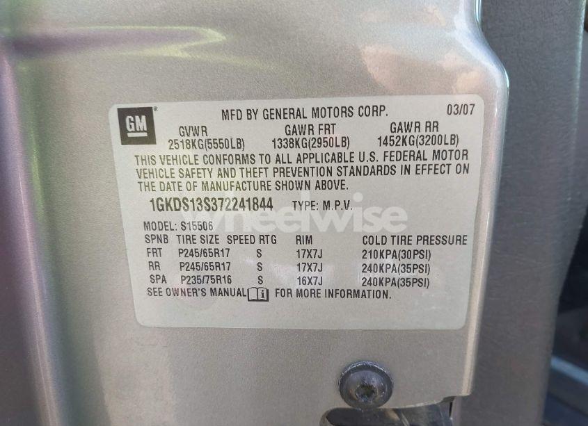 Photo 9 of 2007 Gmc Envoy SLE (VIN 1GKDS13S372241844)