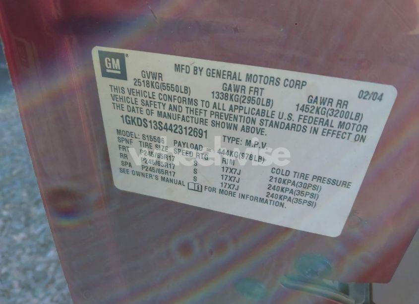 Photo 9 of 2004 Gmc Envoy SLT (VIN 1GKDS13S442312691)