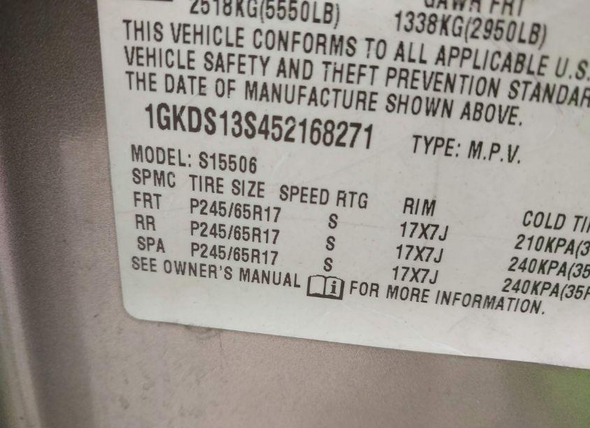 Photo 9 of 2005 Gmc Envoy SLE (VIN 1GKDS13S452168271)